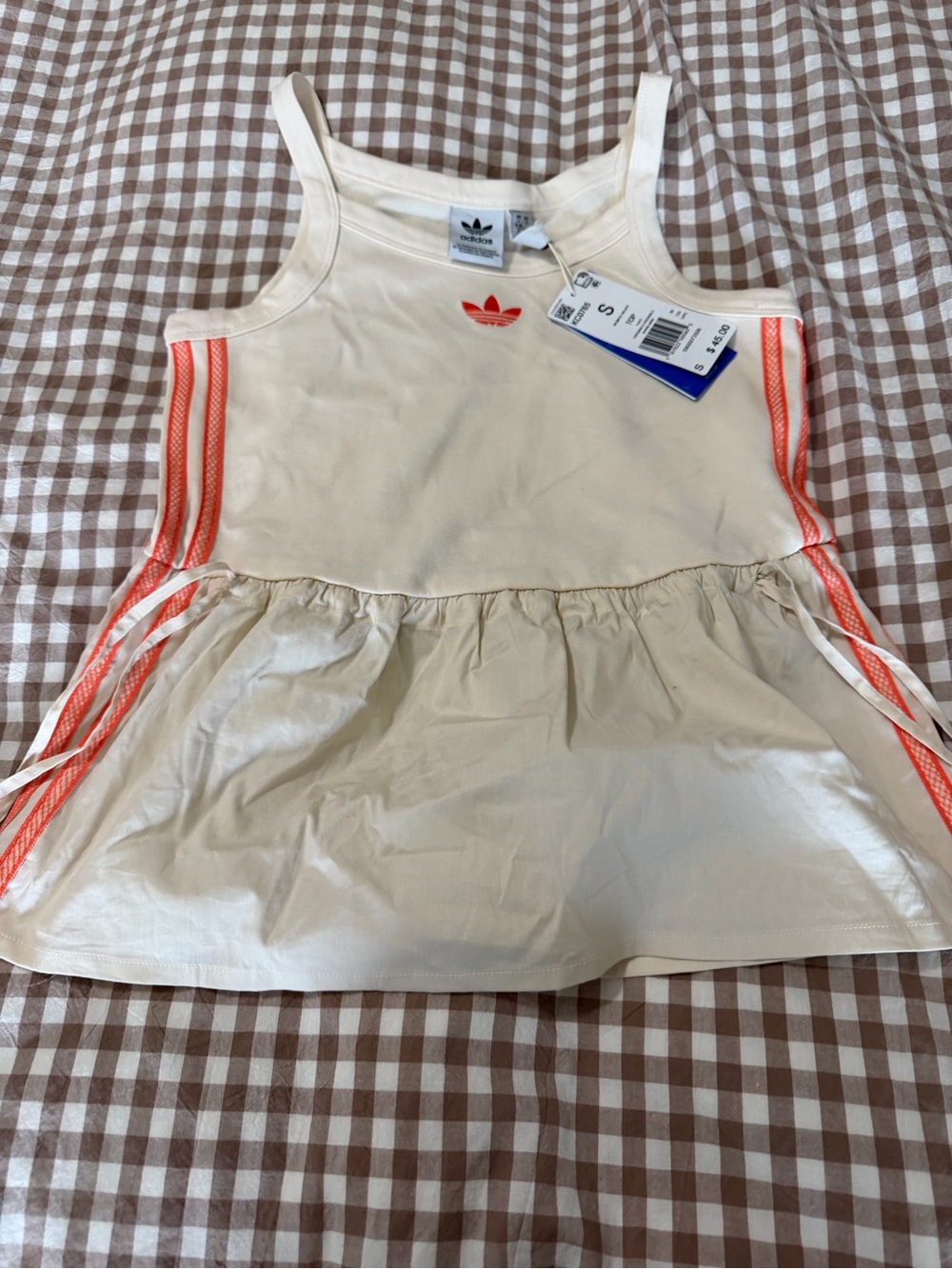 adidas Cream Tank Top with Orange Trefoil